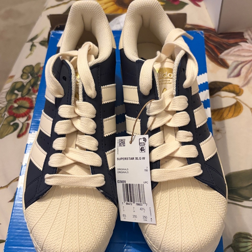 adidas Superstar Navy Blue and White Women's Sneakers - Picture 4 of 8